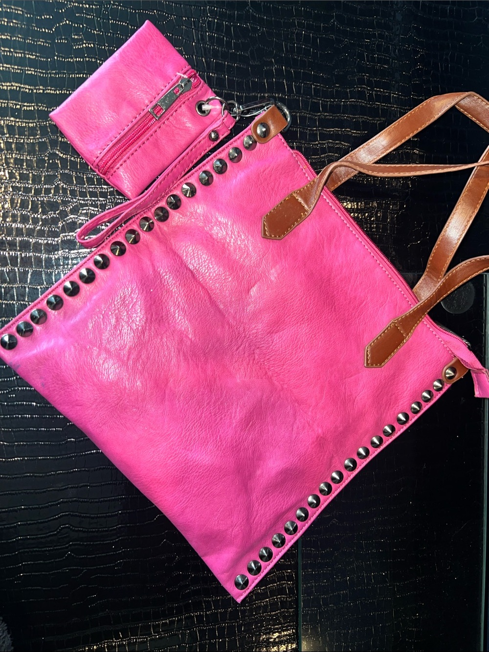 Alexis Fashion Premium Pink Studded Tote & Crossbody Set 🎀💼